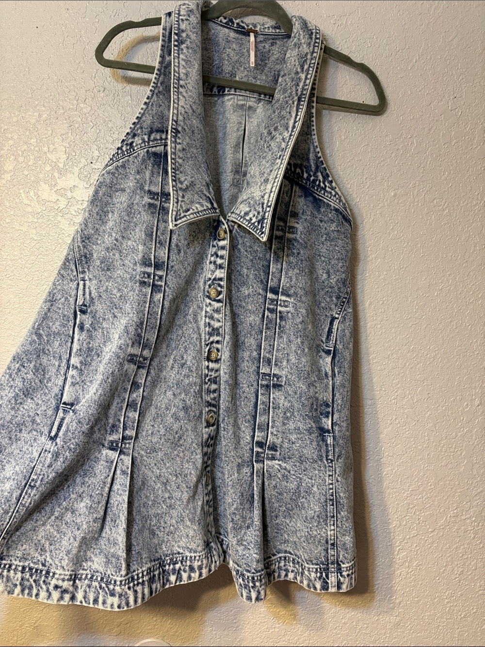 Free People Acid-Wash Denim Vest in Light Blue - Picture 2 of 7